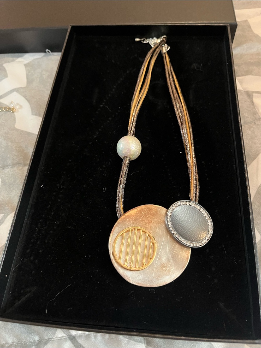 Statement Two-Tone Disc Necklace in Gold and Gray